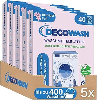 Waschmittelblätter (bis zu 400 Wäschen) – Waschmittel Blätter Ökologisch, Hypoallergen, Floralduft, Biologisch Abbaubar, Plastikfrei – Ideal für Empfindliche Haut, Hand- & Maschinenwäsche