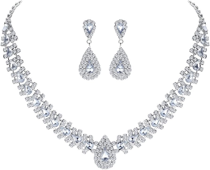 YSOUL Sparkling CZ Rhinestone Necklace Earrings Jewelry Set for Bridal Bridesmaid Wedding Evening Party Prom