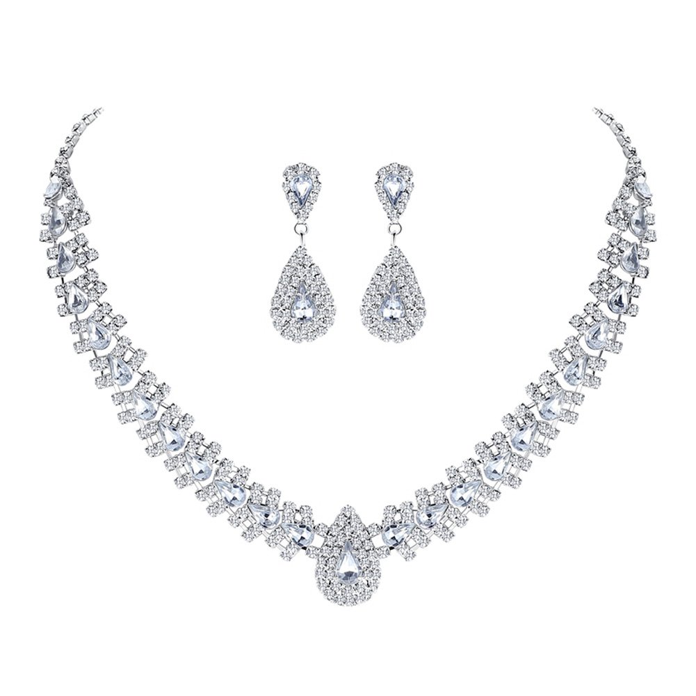 YSOUL Sparkling CZ Rhinestone Necklace Earrings Jewelry Set for Bridal Bridesmaid Wedding Evening Party Prom