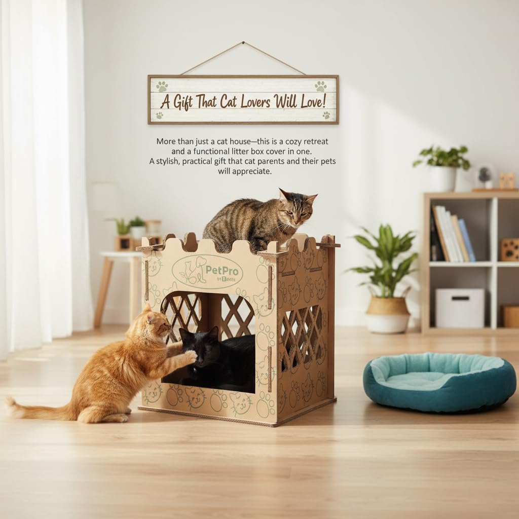 Premium Cat Castle House – Durable Double-Layer Scratcher, Eco-Friendly Cardboard, Indoor Hideout and Litter Box Cover