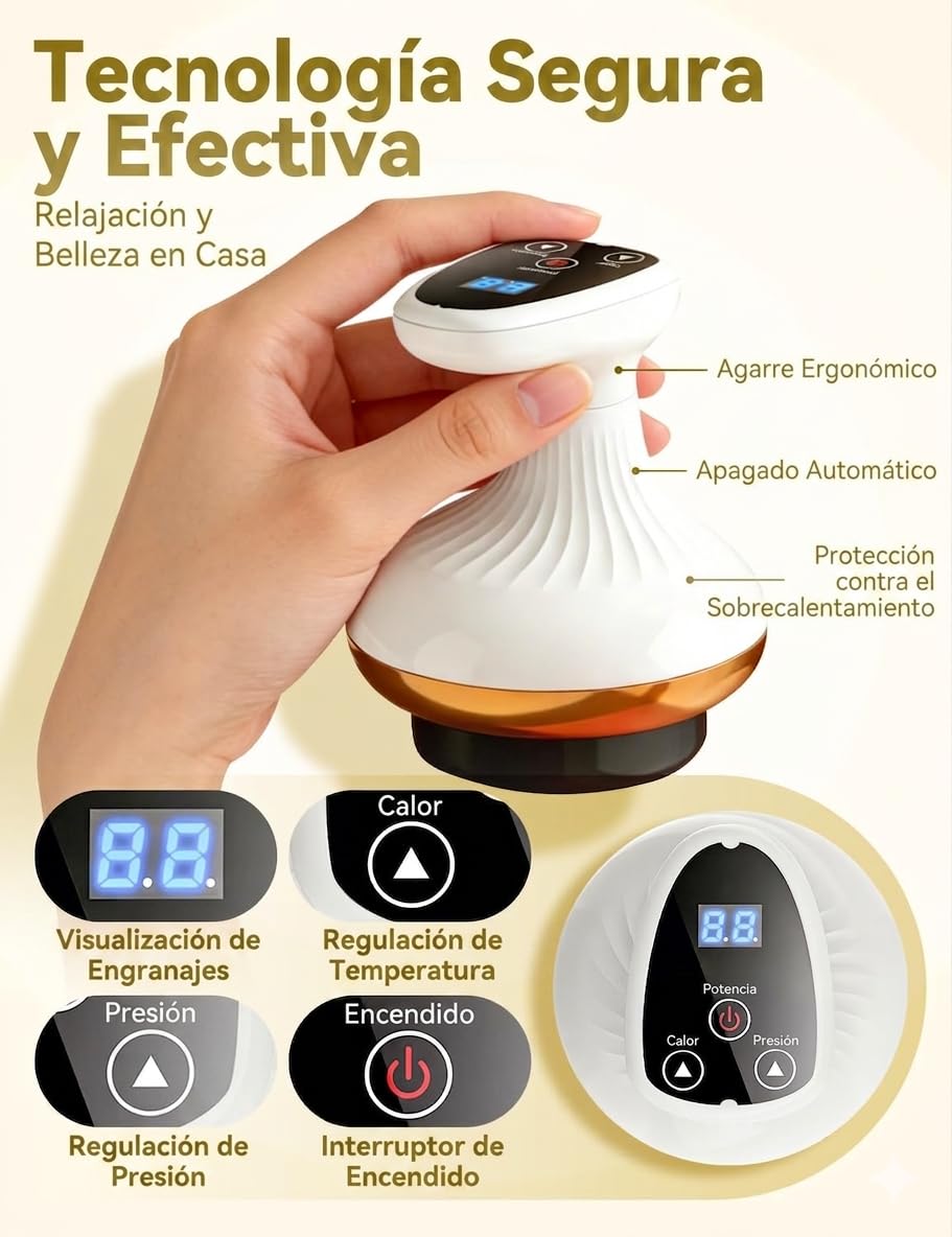 Masajeador 4 en 1 Anticelulítico, Masajeador Anticelulitico Reductor Potente, 6/9 niveles de succión, Vacumterapia, Reafrimante Corporal Flacidez (6 Niveles con Aceite)