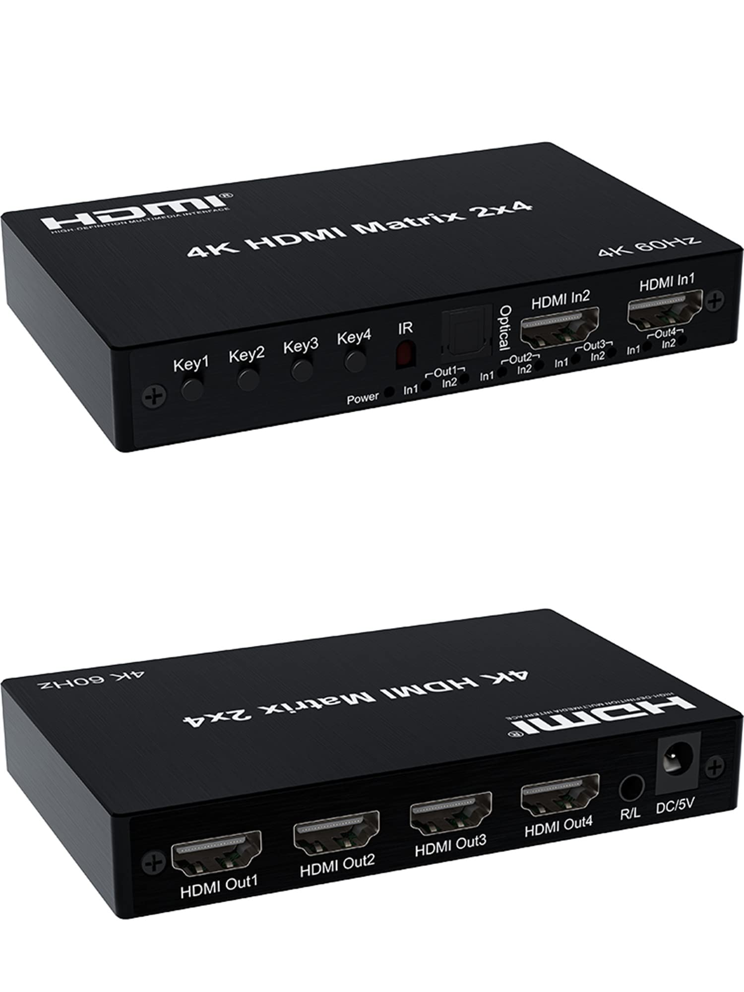 4K HDMI Matrix 2X4,4K 60Hz HDMI Matrix 2x4 Per Dolby HDMI Splitter Switch 2 In 4 out 4K 60Hz Matrix hdmi Interruttore Con Audio R/L Per PC a TV Monitor (2X4)