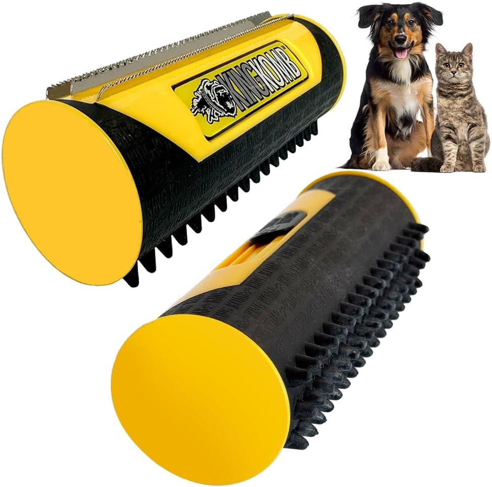 Komb | Deshedding Tool | Top & Undercoat | Self Clean | Retractable Blades | 3 Metal Deshedding Edges | Rubber Bristles for Grooming | Large