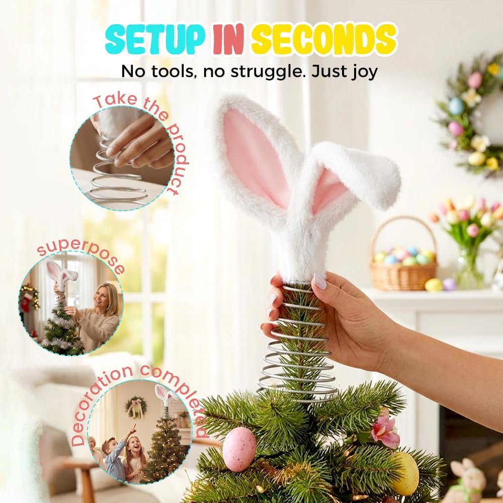 Easter Bunny Tree Topper Decorations,2026 New Spring Plush Rabbit Hugged Carrot for Cute Spring Easter Trees Holiday Home Decoration Party Supplies (White 1PC) - Image 5