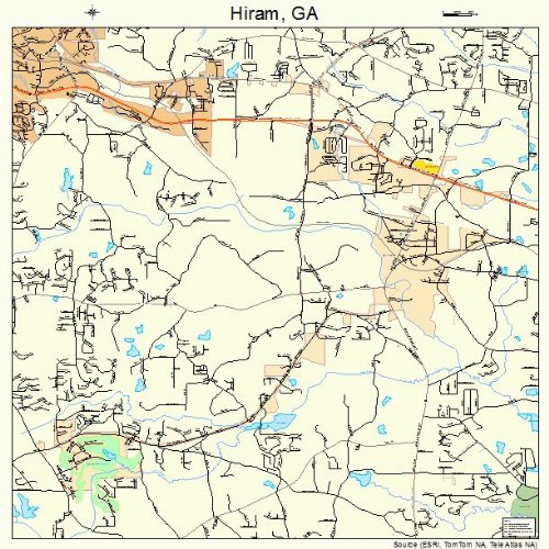 Large Street & Road Map of Hiram, GA Printed poster size wall