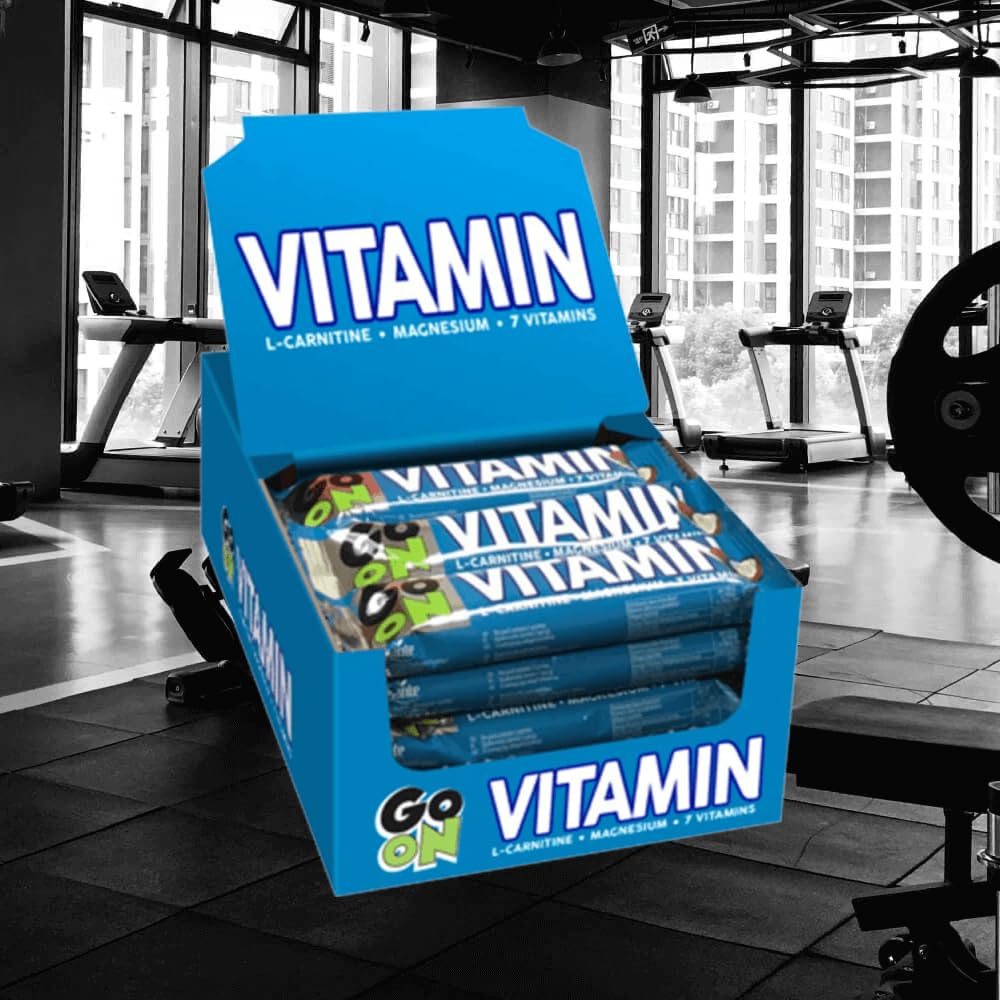 GO ON - Energie-Riegel mit Vitaminen, 24x45g, Nahrhafter Powerbar, Kokosnuss in Milchschokolade, Gesunde Power Snack ohne Palmöl, Energieriegel für Fitness & Sport