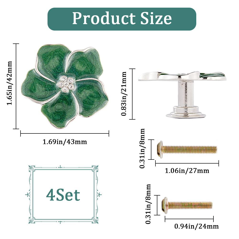GORGECRAFT 4Pcs Flower Shape Drawer Knobs Floral Drawer Pulls Green Flower Drawer Pull Handle with Carbon Steel Screws Cabinet Dresser Door Pulls for Kitchen Furniture Cabinet Wardrobe Decorate Handle - Image 2
