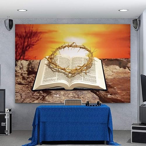 Renaiss Corona de espinas de 7 x 5 pies sobre fondo de la Biblia Santa Salida del sol Puesta de sol Luz santa Cristo Fotografía Antecedentes Primera