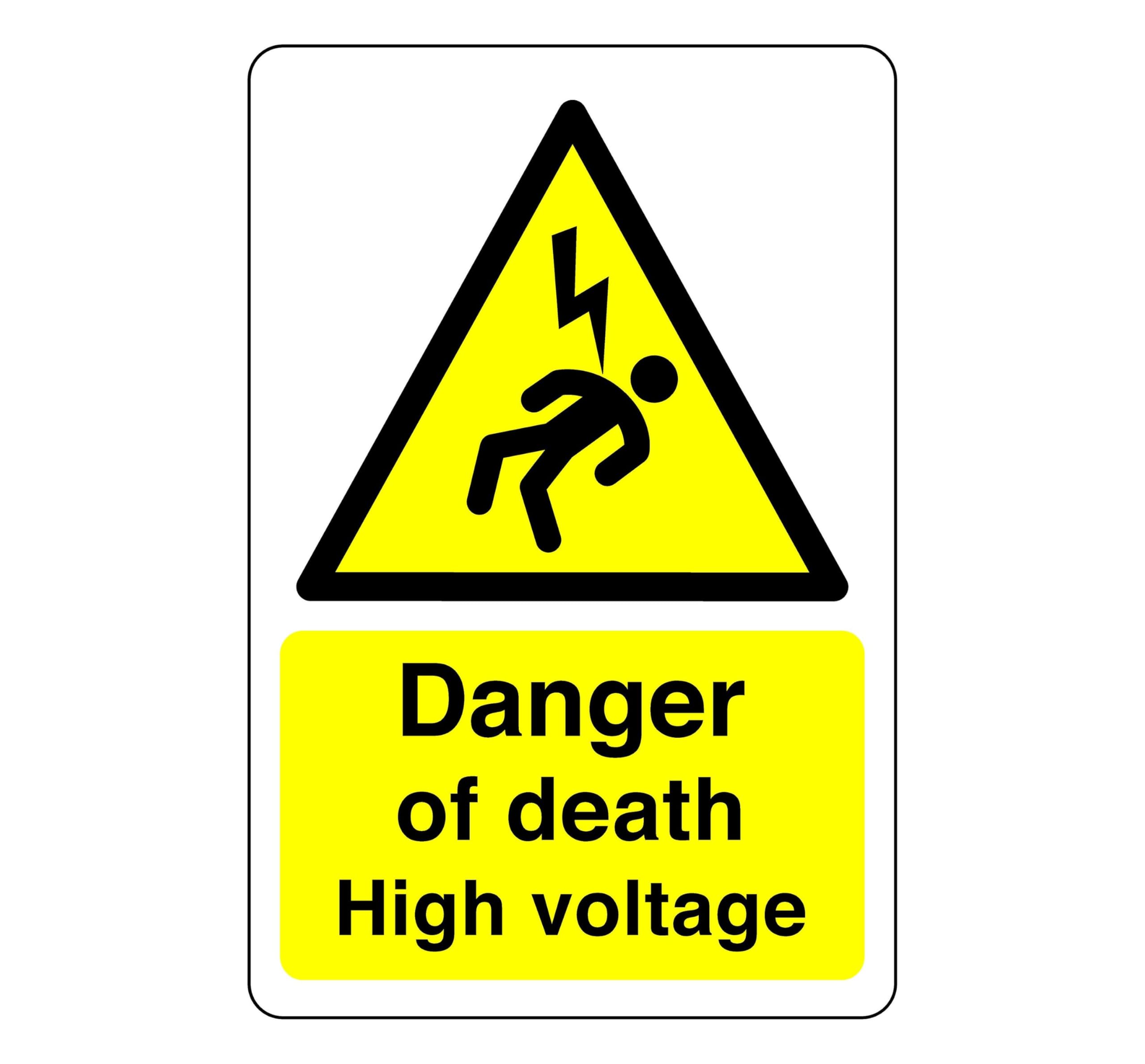 Danger of death sign - 1.2mm Rigid plastic for indoor/outdoor usage (400mm x 300mm) Viewing Distance within 14m.