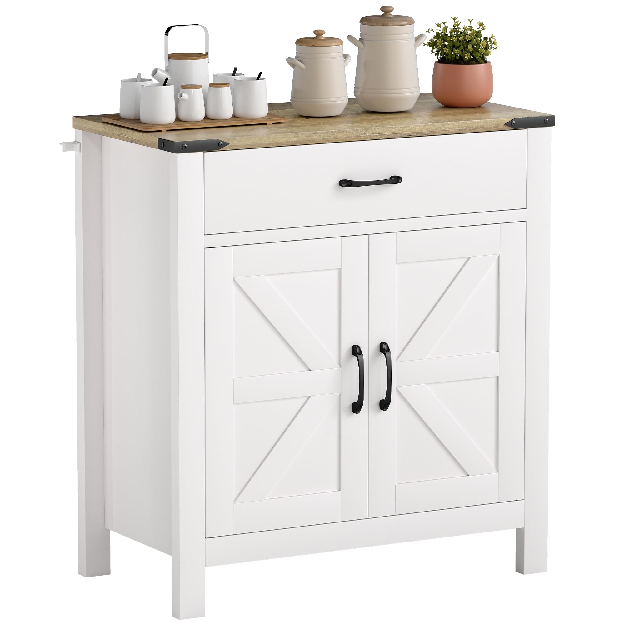 HOMCOM Sideboard Buffet Cabinet, 31" Kitchen Storage Cabinet with Drawer and Adjustable Shelf, Farmhouse Sideboard, White