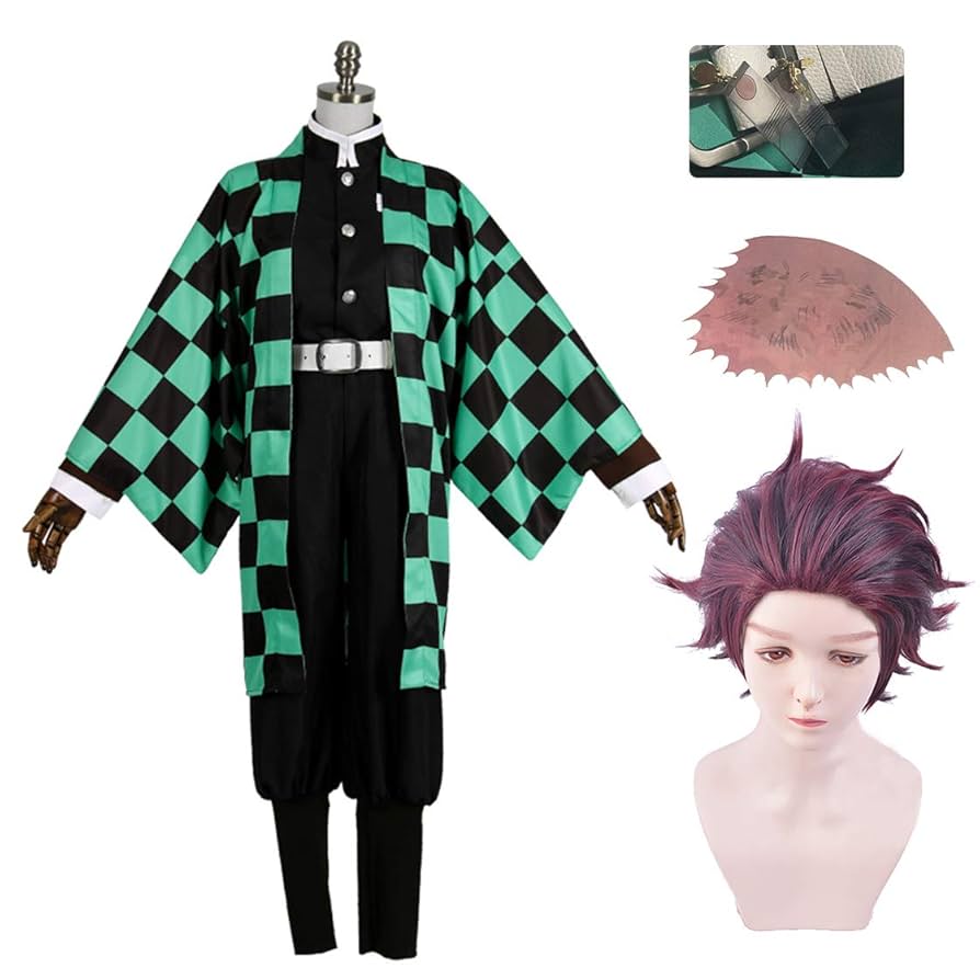 竈門炭治郎 コスプレフルセット 耳飾り付き Amazon.co.jp: 少量現物 コスプレ衣装+ウィッグ+耳飾り 足カバー