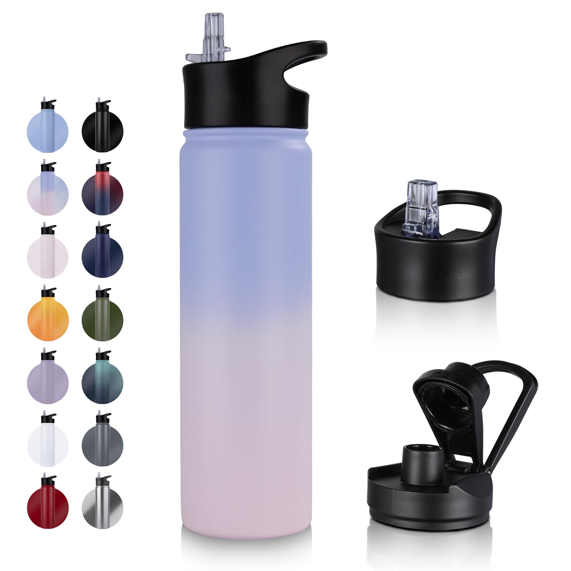 UMBFUN Insulated Water Bottle - 750ml 2 Lids (Straw Lid and Spout Lid) - with Straw,Stainless Steel Double-Walled Insulated Vacuum Leakproof,BPA Free,Drink Flask for Travel Sports Gym Camping Hiking