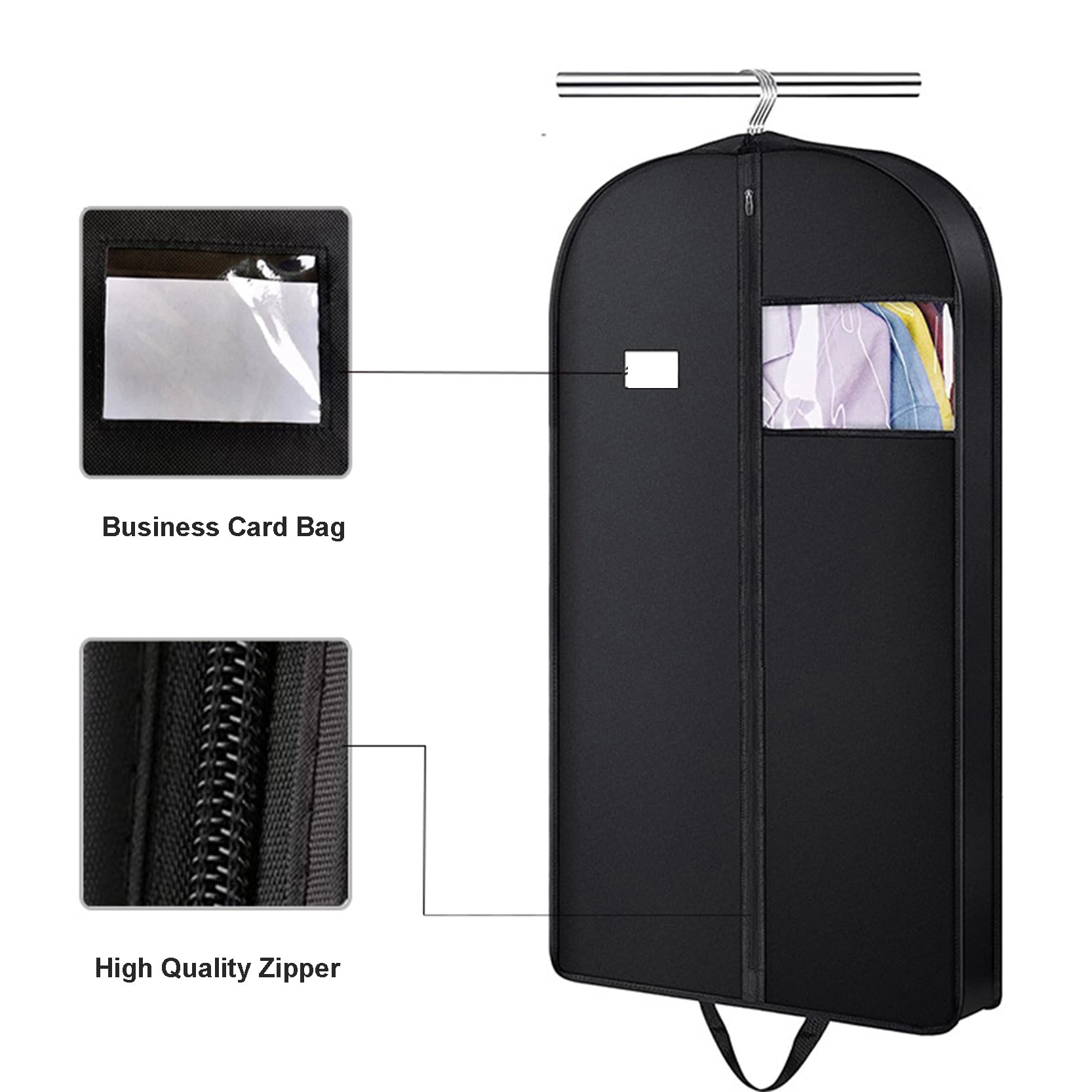 Fundas para Ropa Transpirables, Paquete de 5, Profundidad 3,9", Bolsas para Ropaolsas para Ropa para Colgar Ropa, Fundas para Ropa con Cremallera y Ventana Transparente,Dark Grey-60x10x110cm