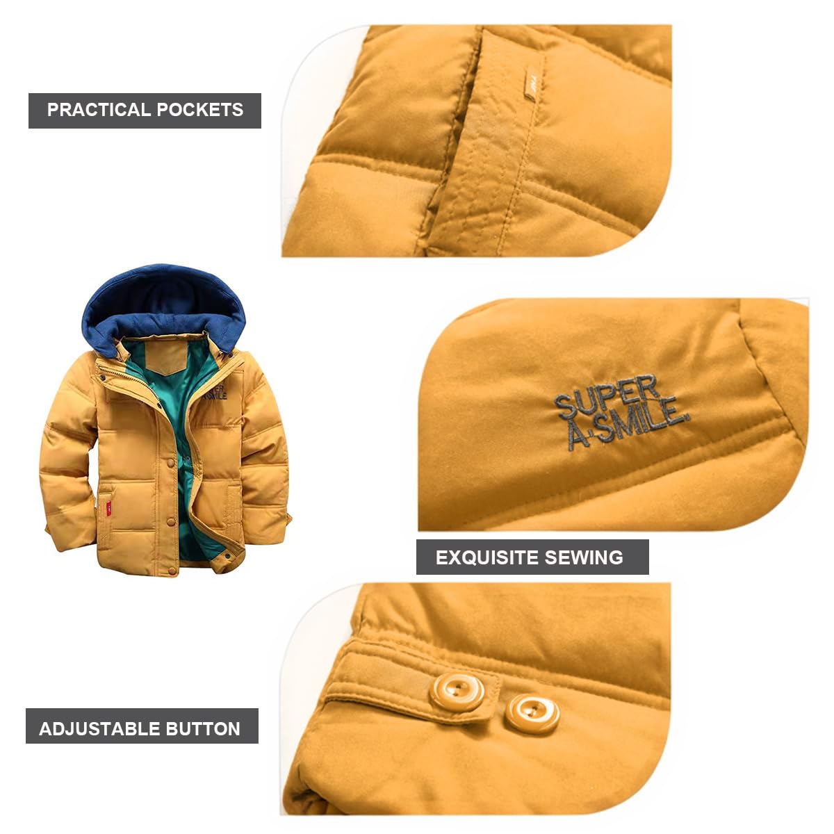 Niños Chaqueta de Plumífero con Capucha Invierno Chaqueta de Abajo Ligero Niños Niñas