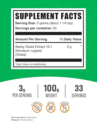 Miniatura 2 de BULKSUPPLEMENTS.COM Polvo de extracto de cebada, polvo de grano de cebada, polvo de superalimento verde, polvo de cebada, polvo de verduras, vegano,