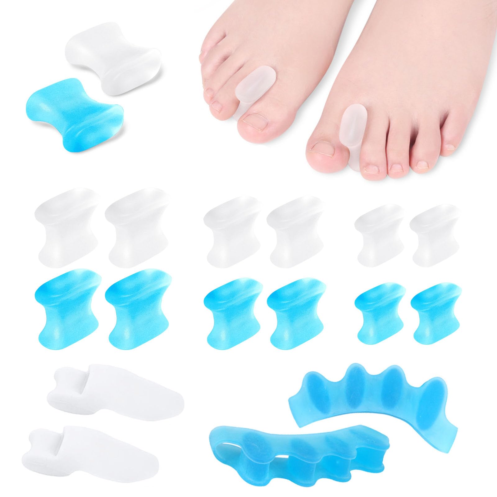 ZOCONE 16 Piezas Separadores de Dedos de Los Pies Silicona Separador de Dedos del Pie Meñique Elástico Toe Spacer Gel Separadores Dedos Pies Pequeños Corrector Dedos Pies Martillo Garra Torcidos