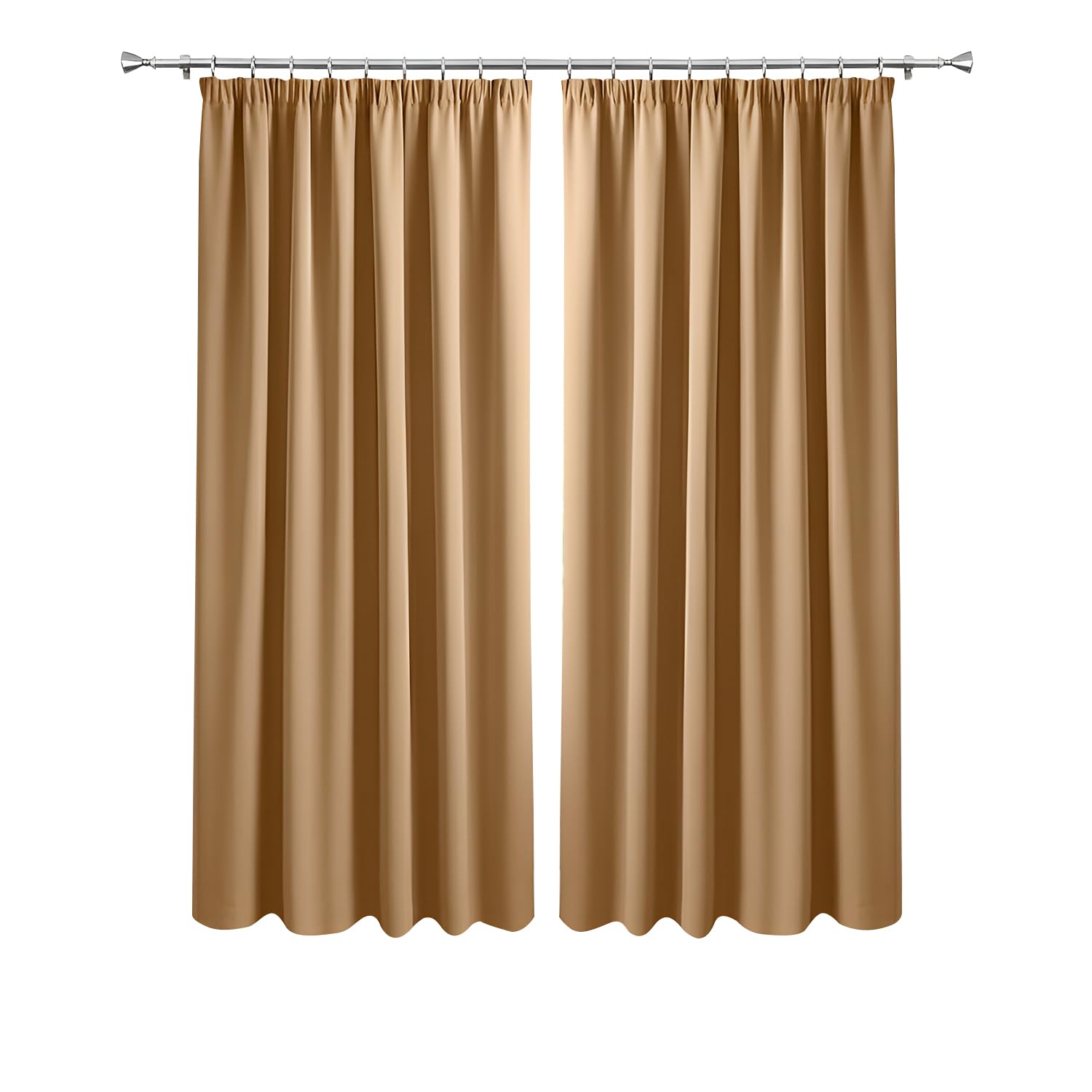 Imperial Rooms Blackout Curtains for Bedroom - Pencil Pleat Living Room Curtains & Drapes Super Soft Thermal Insulated Window Curtain 90x72 Pair Panels with Matching Tie Backs, Beige (228cm x 183cm) — image 1