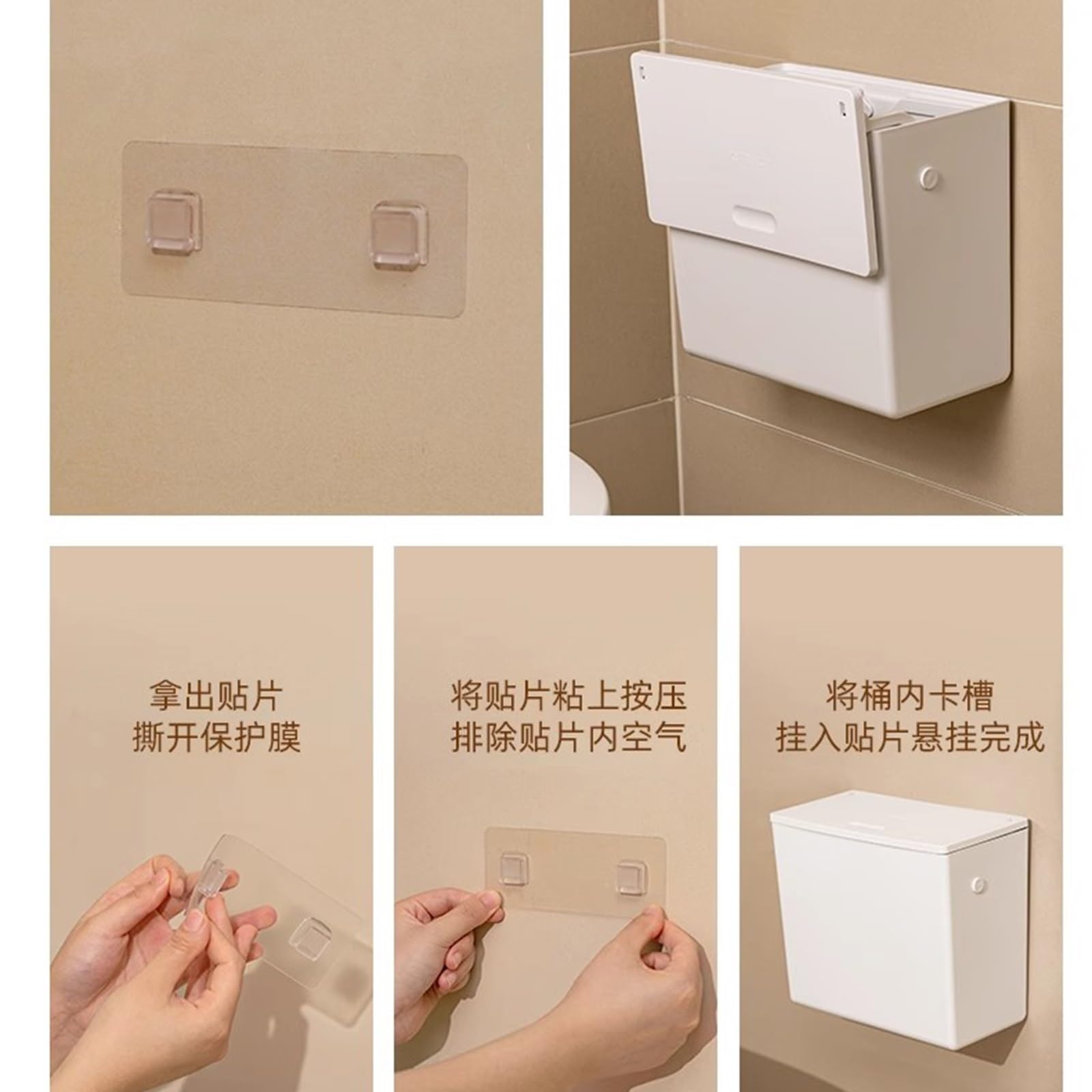 Cestino for rifiuti da bagno da 6 litri montato a parete con coperchio Cestino for rifiuti da appendere alla cucina Cestino for rifiuti in plastica