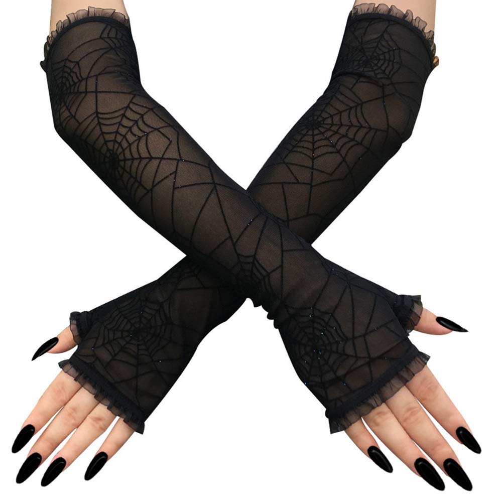 Soochat Halloween Spider Web Lace Fingerless Gloves