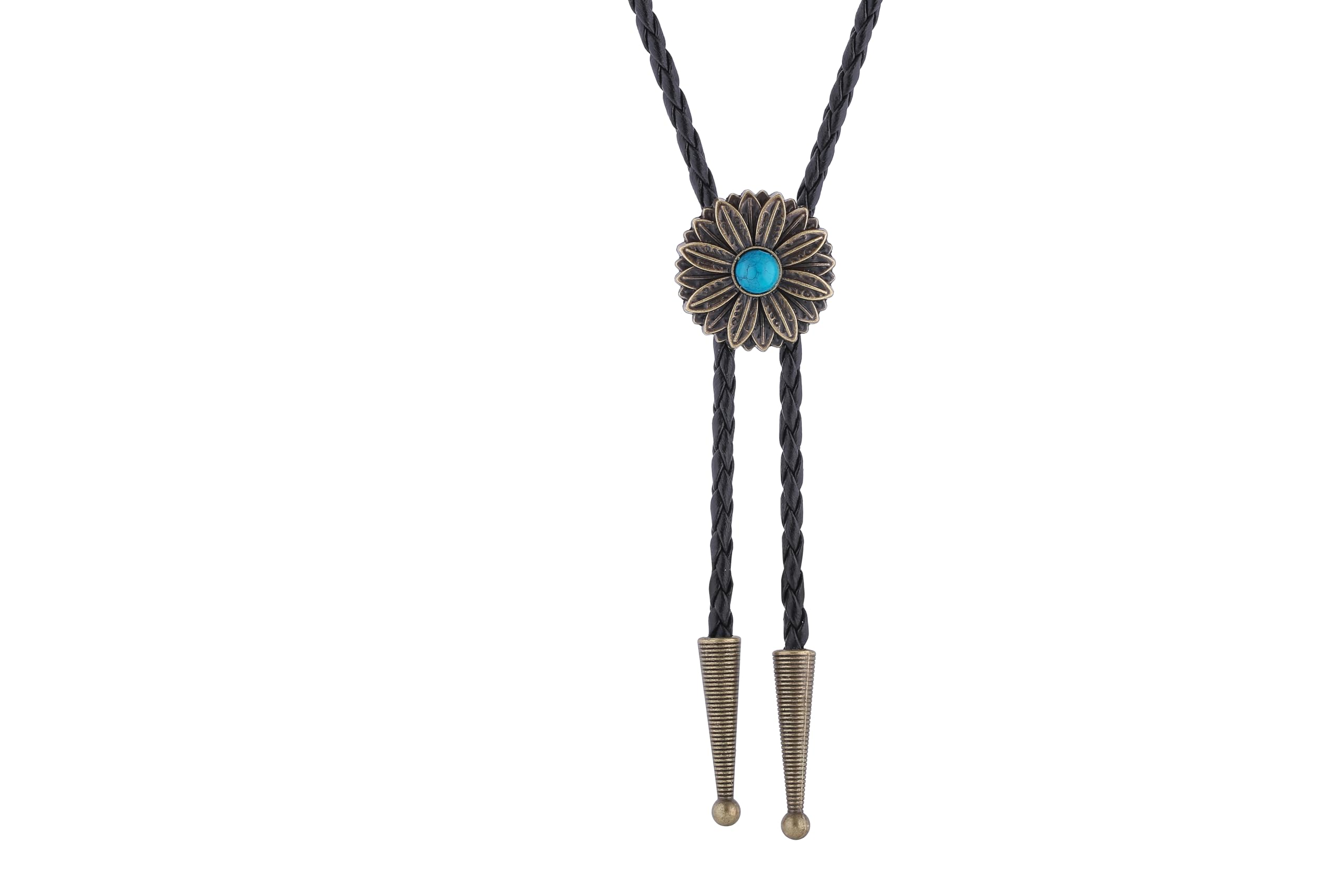 Btilasif Bolo Tie for Women, Turquoise Tie Vintage Flowers Western Cowboy Neckties Leather Necklaces, Western Accessories for Women Men, Bronze