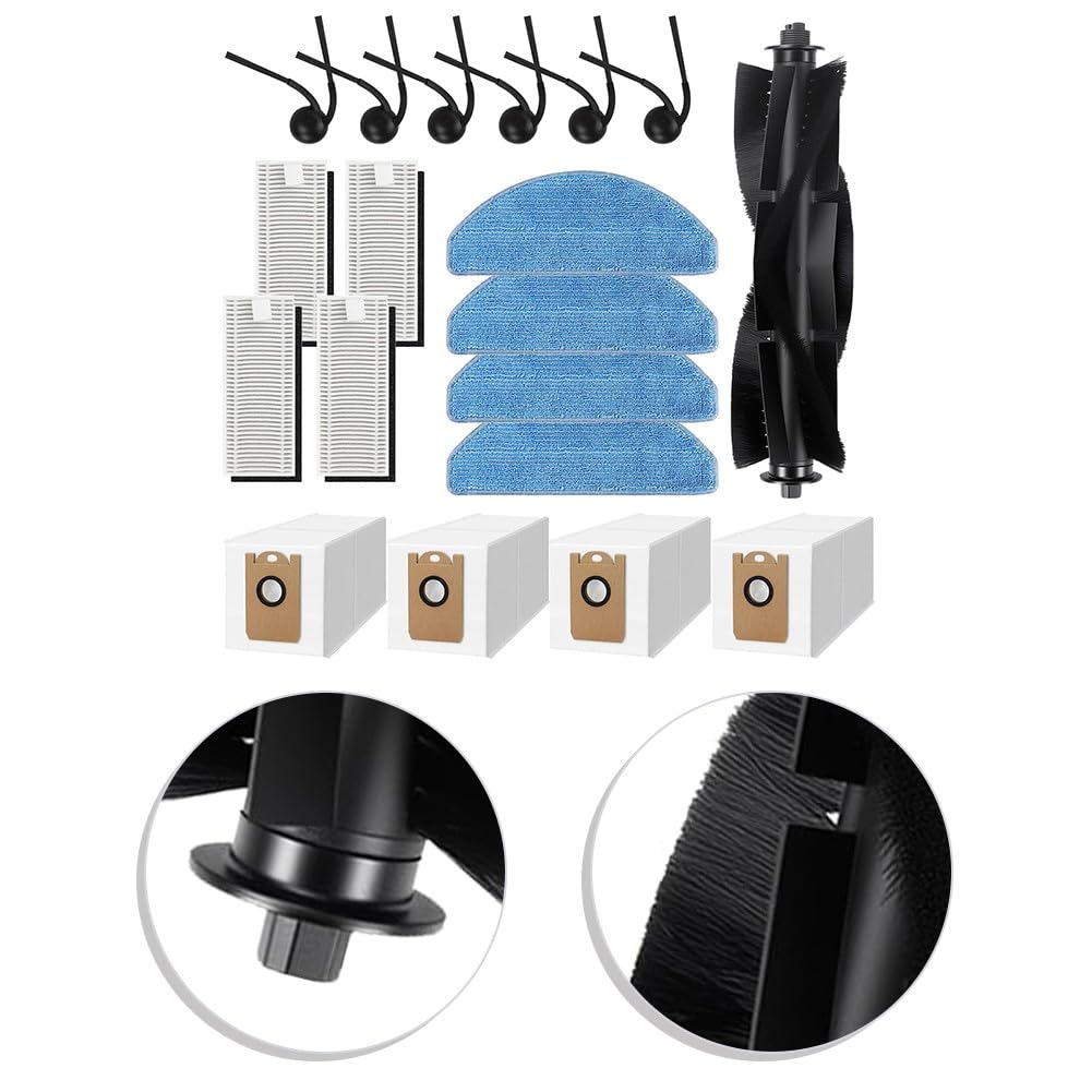 Kit de 19 pièces de rechange avec brosse principale, brosses latérales, filtres, tampons de nettoyage et sacs à poussière pour robot aspirateur