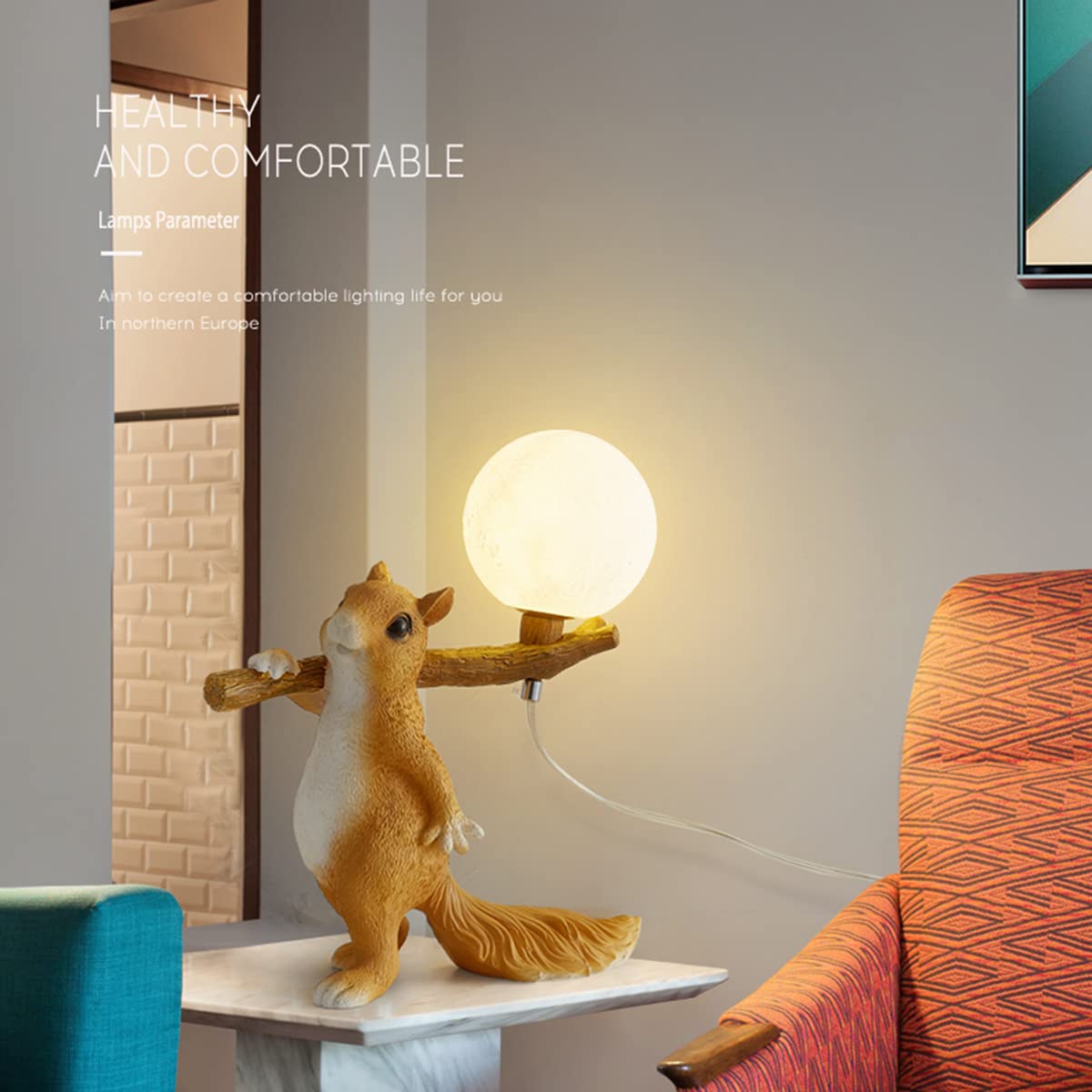 Lampe de chevet en résine avec un écureuil décoratif - Mon Coin Maison