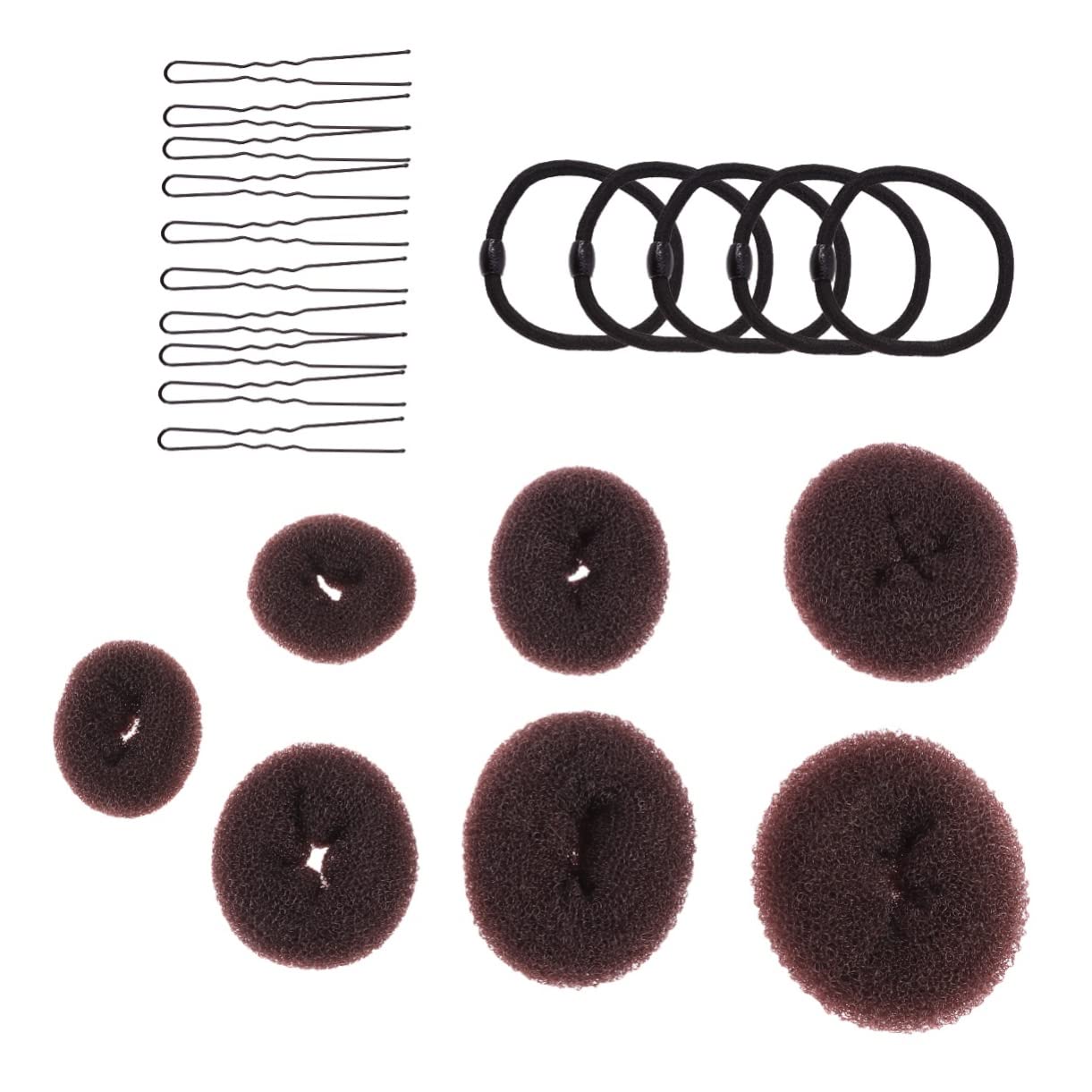 7 Donut Hair Bun Rings Set Hair Device for Girls Bridals U-shaped Pins for Bun Making Styler Maker Accessory Kit