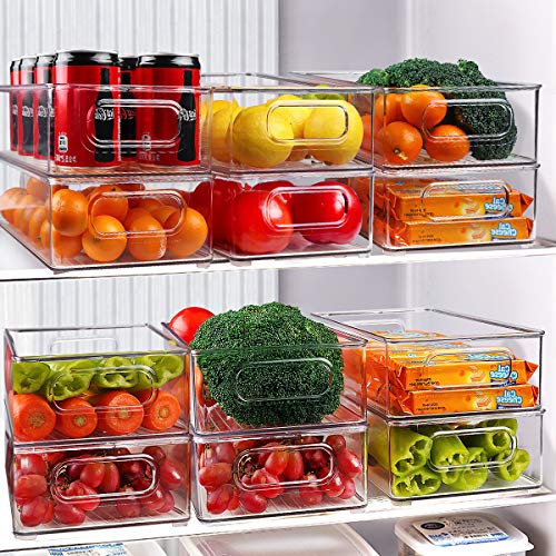 Stackable-Refrigerator-Organizer-Bins-6-Pack-Clear-Kitchen-Organizer-Container-Bins-with-Handles-and-20-PCS-Plastic-Bags-for-Pantry-Cabinets-Shelves-Drawer-Freezer-Food-Safe-BPA-Free-10L