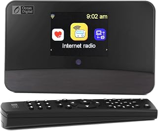 Ocean Digital WR-03M Internet Radio Receiver (No Built-in Speaker) with Bluetooth, FM, Wi-Fi, LAN, Optical & Line Out, UPnP/DLNA Streaming, Alarm Clock, Podcasts HiFi Component for Home Audio System