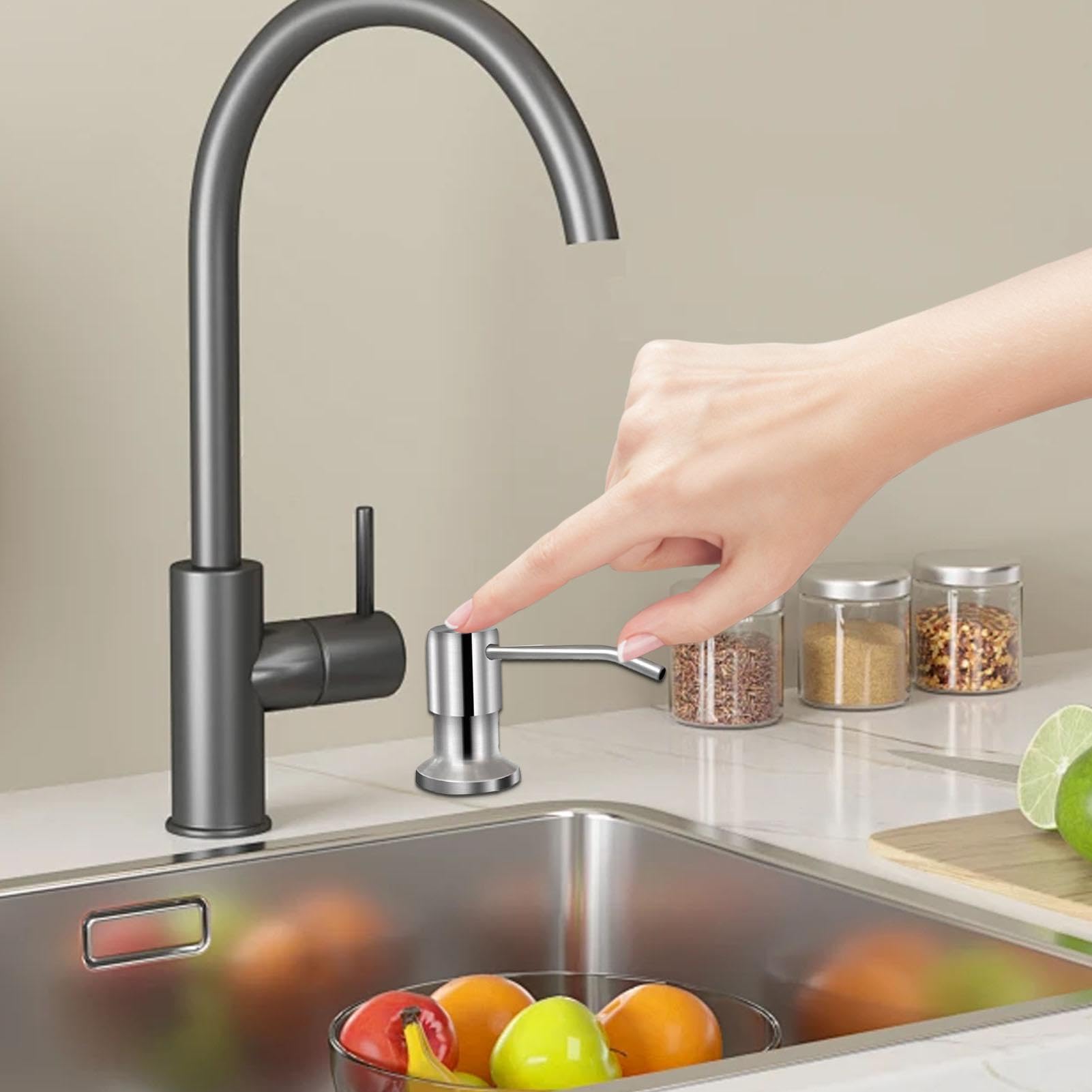 Dispensador de jabón para fregadero de cocina, dispensador de jabón de acero inoxidable, dispensador de jabón líquido, botella de jabón de 350 ml/500 ml, rotación de 360 grados, herramientas de