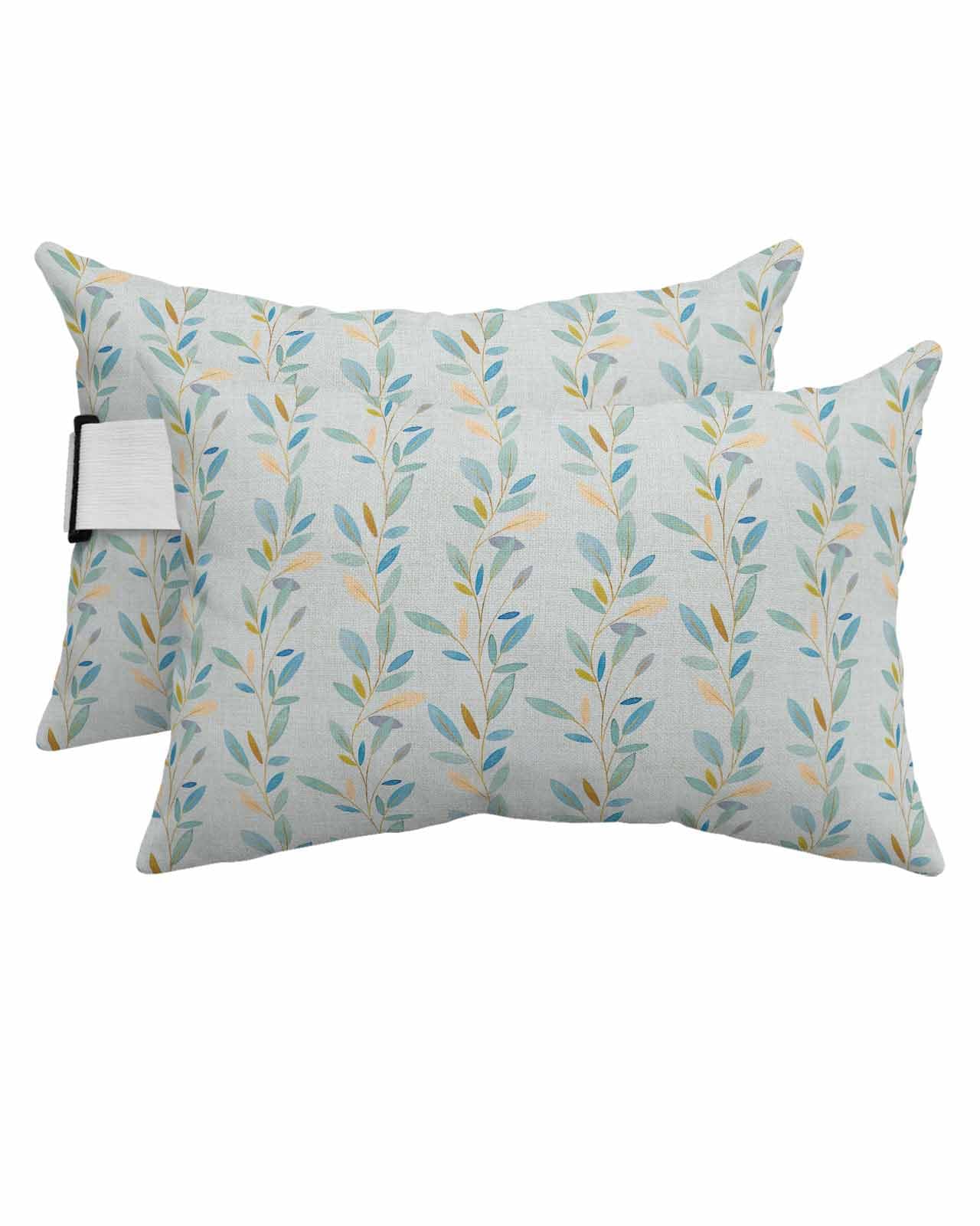 HERBED Outdoor Pillows Covers with Inserts Retro Abstract Plant Leaves Lines Texture Waterproof Pillow with Adjustable Strap Throw Pillows for Patio Furniture Pool Lounge Chair, 12x20 Inch, 2PCS