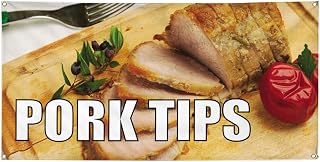Vinyl Banner Multiple Sizes Pork Tips Outdoor Advertising Printing D Restaurant & Food Outdoor Weatherproof Industrial Yard Signs Yellow 4 Grommets 24x48Inches