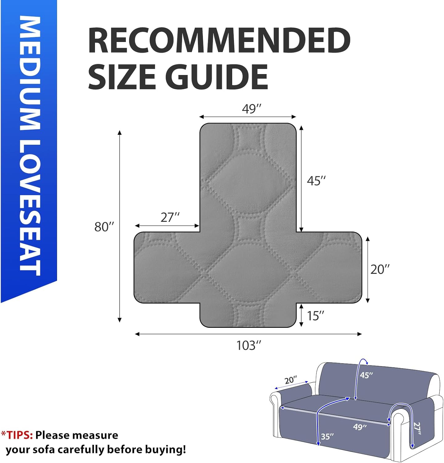 100% Waterproof Loveseat Covers for 2 Cushion Couch, Sofa Covers for Pets Washable with Side Pockets Elastic Straps, Non Slip Couch Covers for Dogs, Dog Couch Cover (Loveseat, Light Grey)