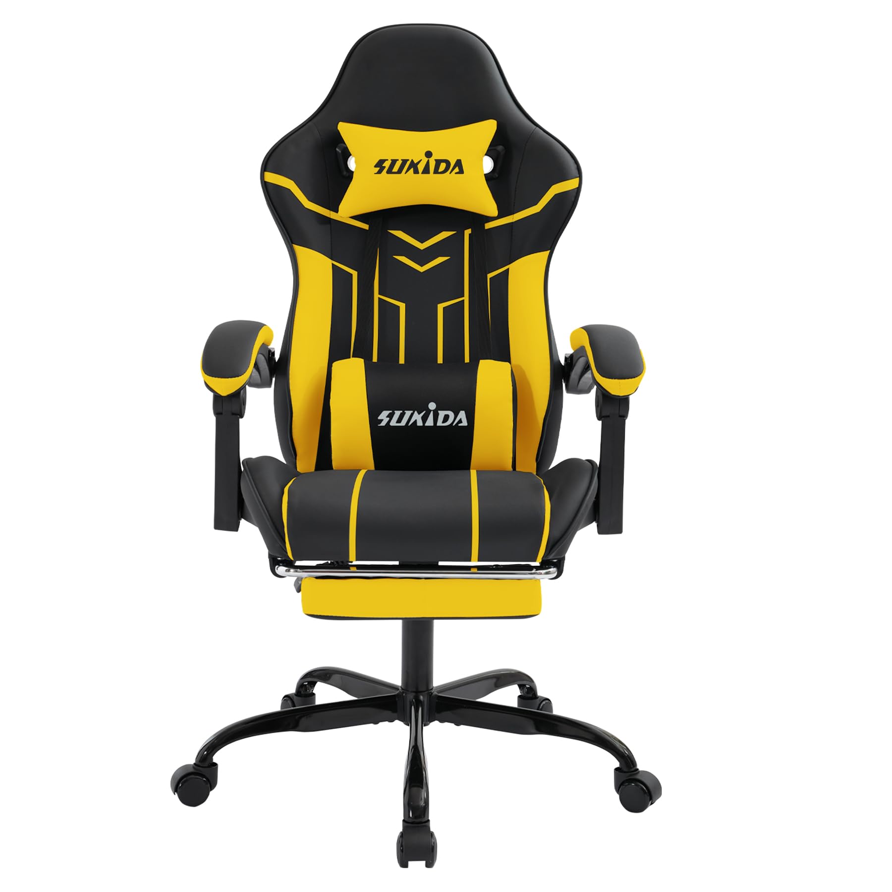 SUKIDA Gaming Stuhl Computerstuhl Ergonomischer Gaming Chair mit Fußstütze Bürostuhl Ergonomischer Computerstuhl mit Lendenwirbelstütze,BlackYellow