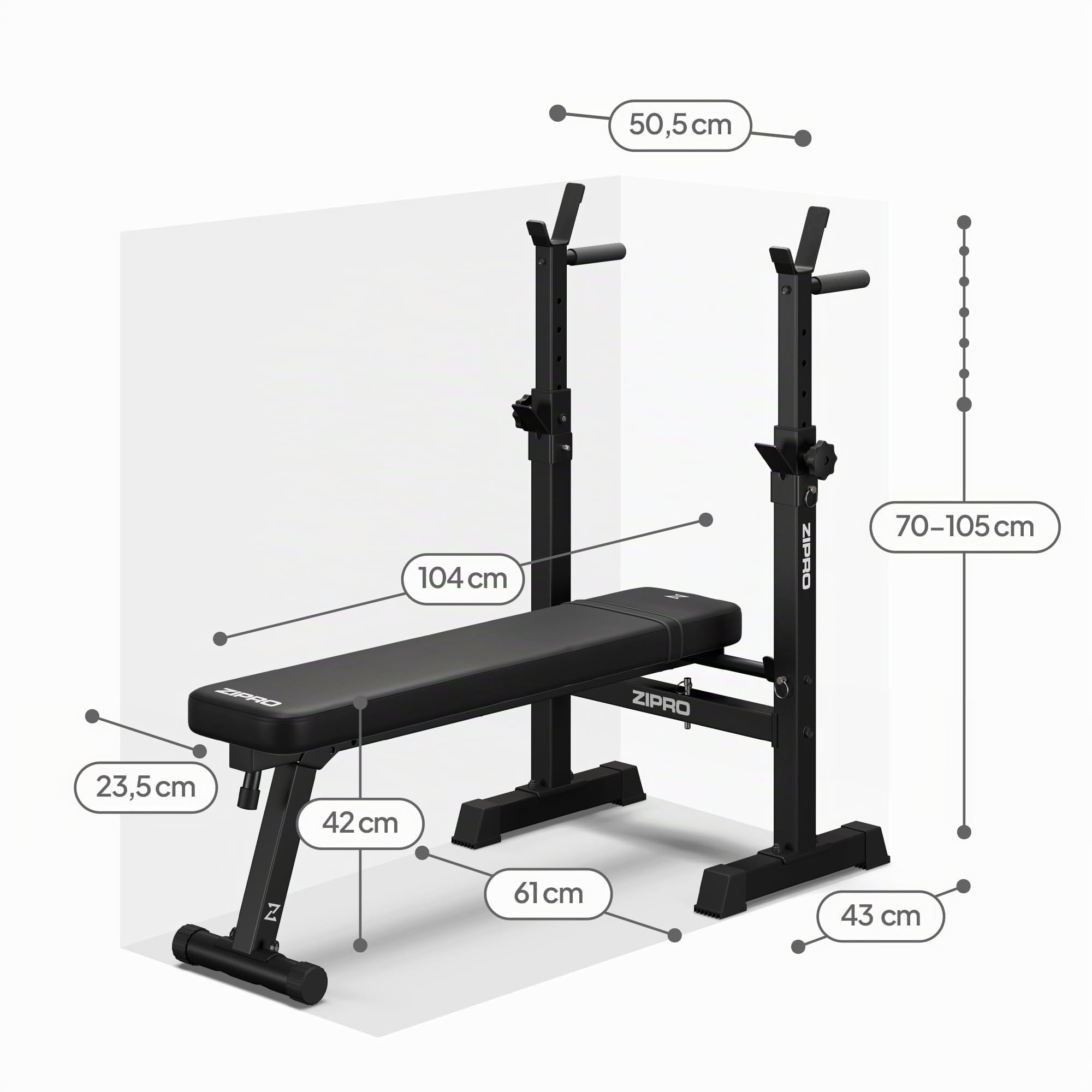 ZIPRO Panca pesi per panca piana regolabile con supporti per bilanciere panca fitness pieghevole con maniglie per push up capacità 230 kg per home gym