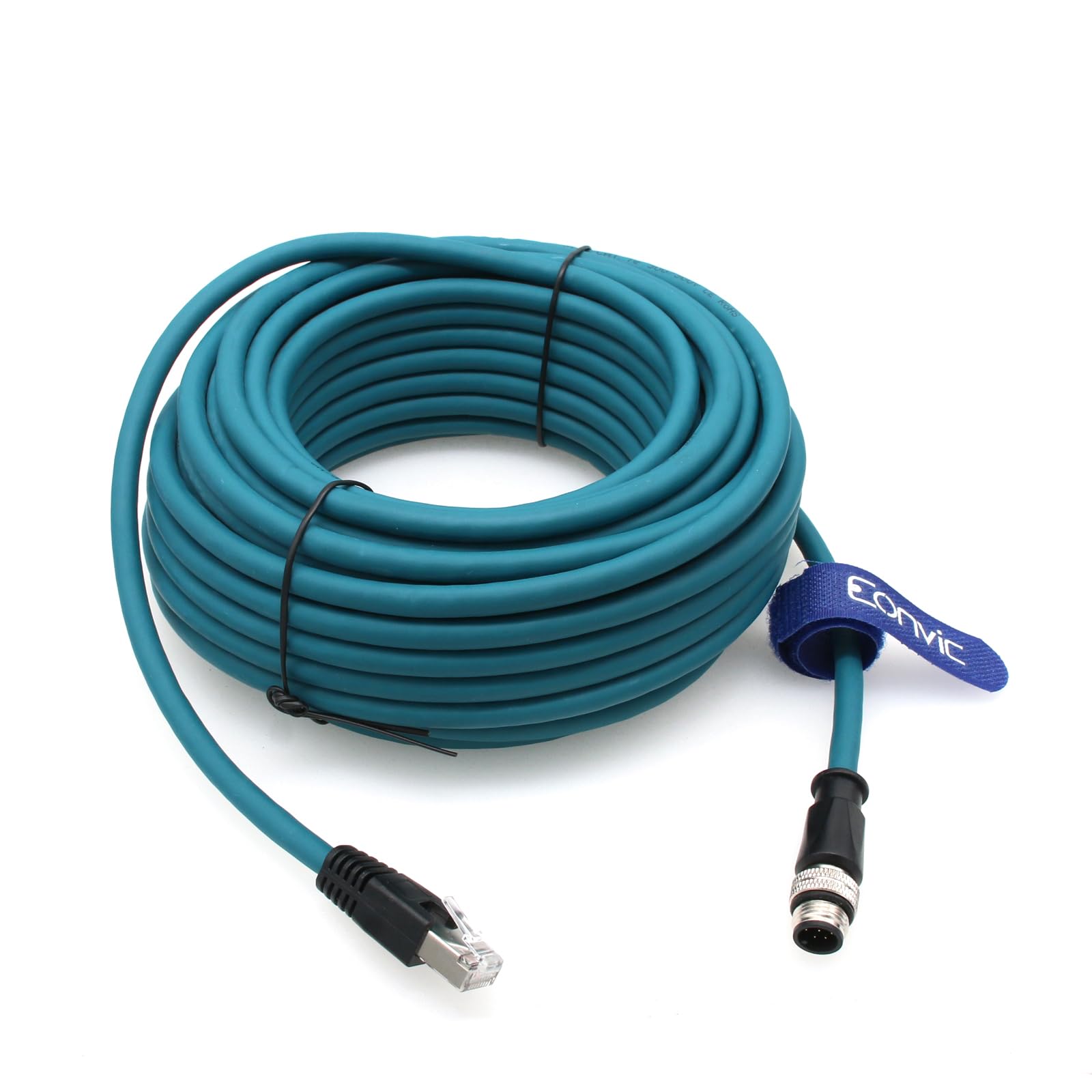 Connecteur Ethernet industriel M12 vers RJ45 8 broches A pour capteur de code Gigabit Ethernet Cat-6 Câble blindé très flexible pour caméra industrielle Cognex (25 m, bleu)