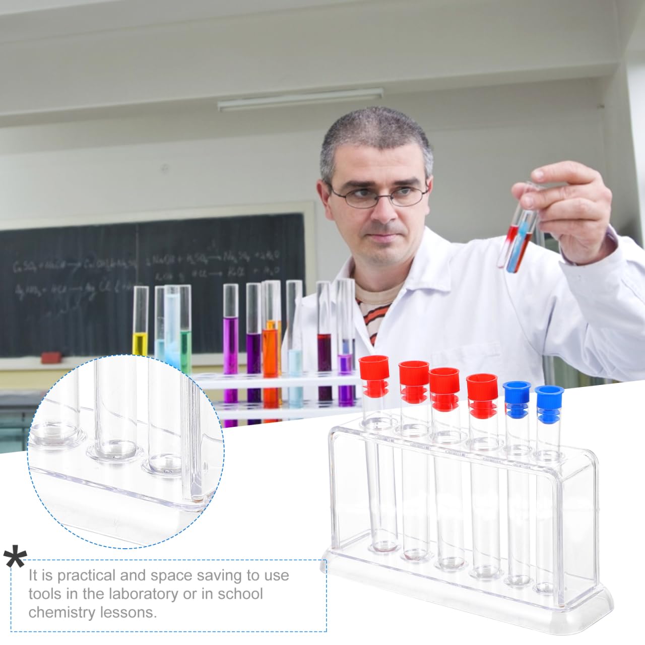 generic Portaprovette in Plastica Trasparente 6 Scomparti Supporto Per Tubo Di Test Laboratorio 6 Provette Organizer Compatto 6.69X5.12X1.97In Per Scuola Ricerca Scientifica