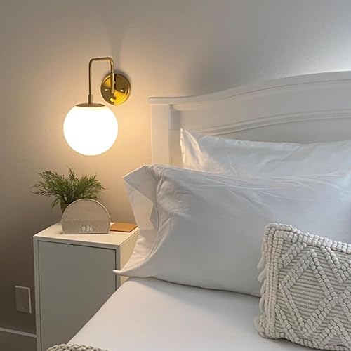 Miniatura 2 de DAYCENT Moderno aplique de pared enchufable con brazo oscilante de cristal de ópalo con interruptor de encendidoapagado para dormitorio y cocina,