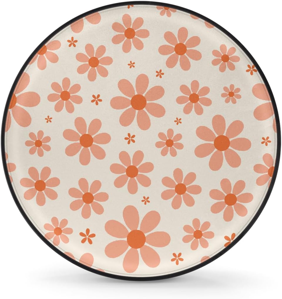Orange Flower Spare Tire Cover Dust-Proof Wheel Protector for Cars,14" | Beautiful Orange Flower Waterproof Wheel Covers Universal Wheel Tire Protectors for Cars Travel Trailer RV Truck SUV Camper