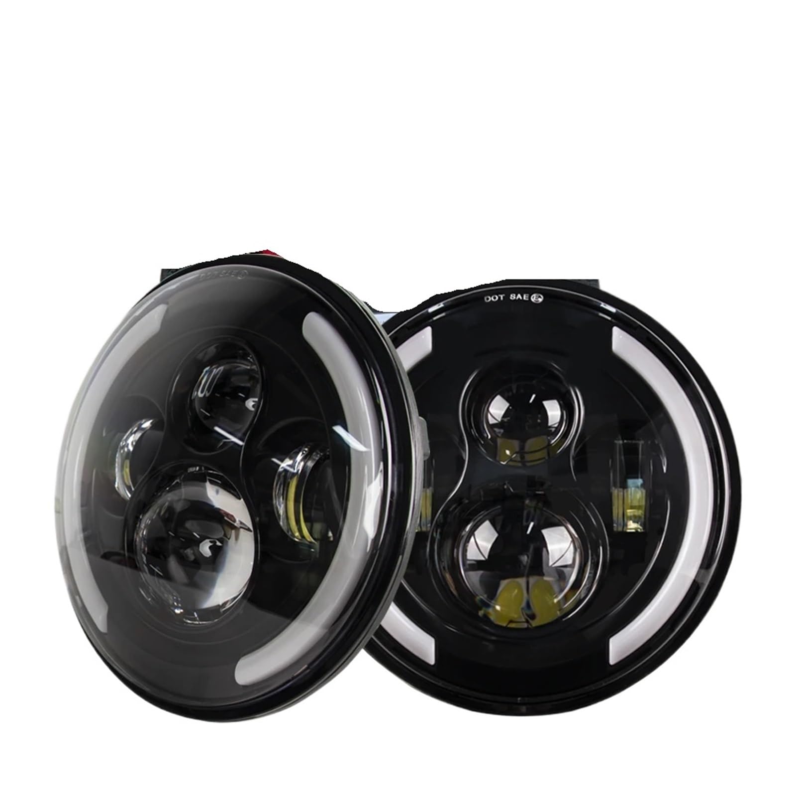 Faro rotondo da 7 pollici for auto a motore, compatibile con Lada, faro for moto Eyes(45w black halo)