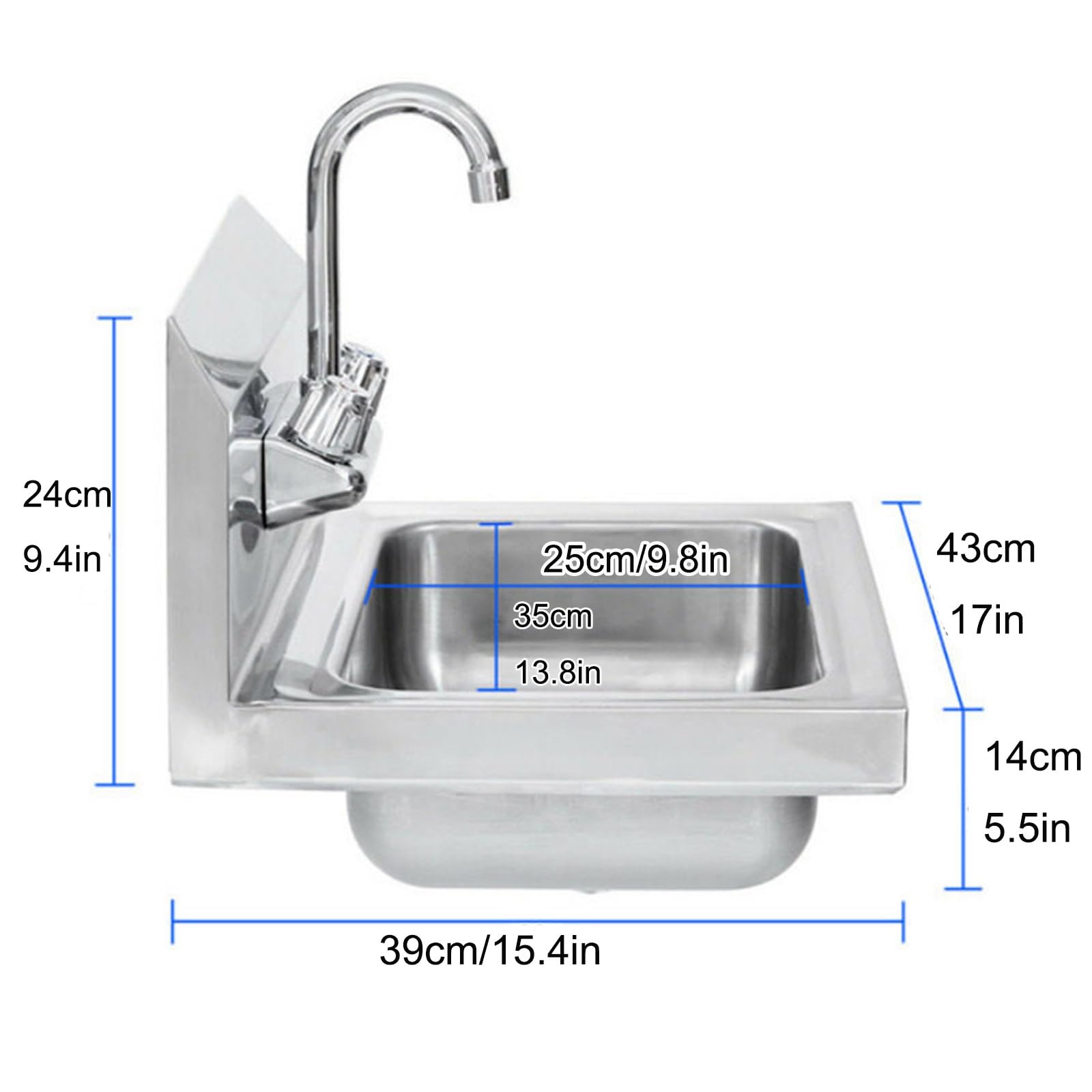 Fregadero Portatil Camping, Fregadero Pequeño de Pared con Grifo de Agua Fría y Caliente, Lavabo Caravana de Acero Inoxidable con Desagüe para Autocaravanas, Barcos