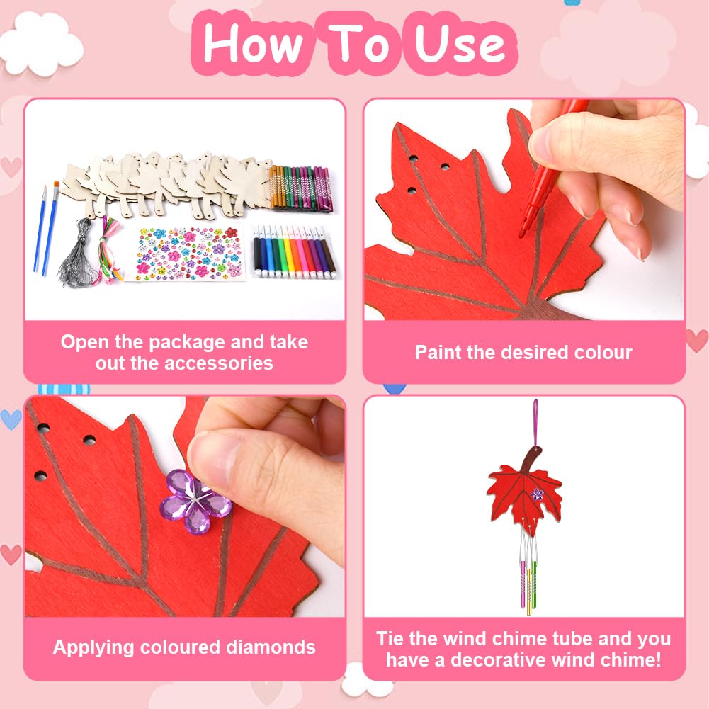 Kit Bricolage Carillon Éolien Feuille D'Érable – 12 Pièces DIY Automne Enfants Bois & Tubes