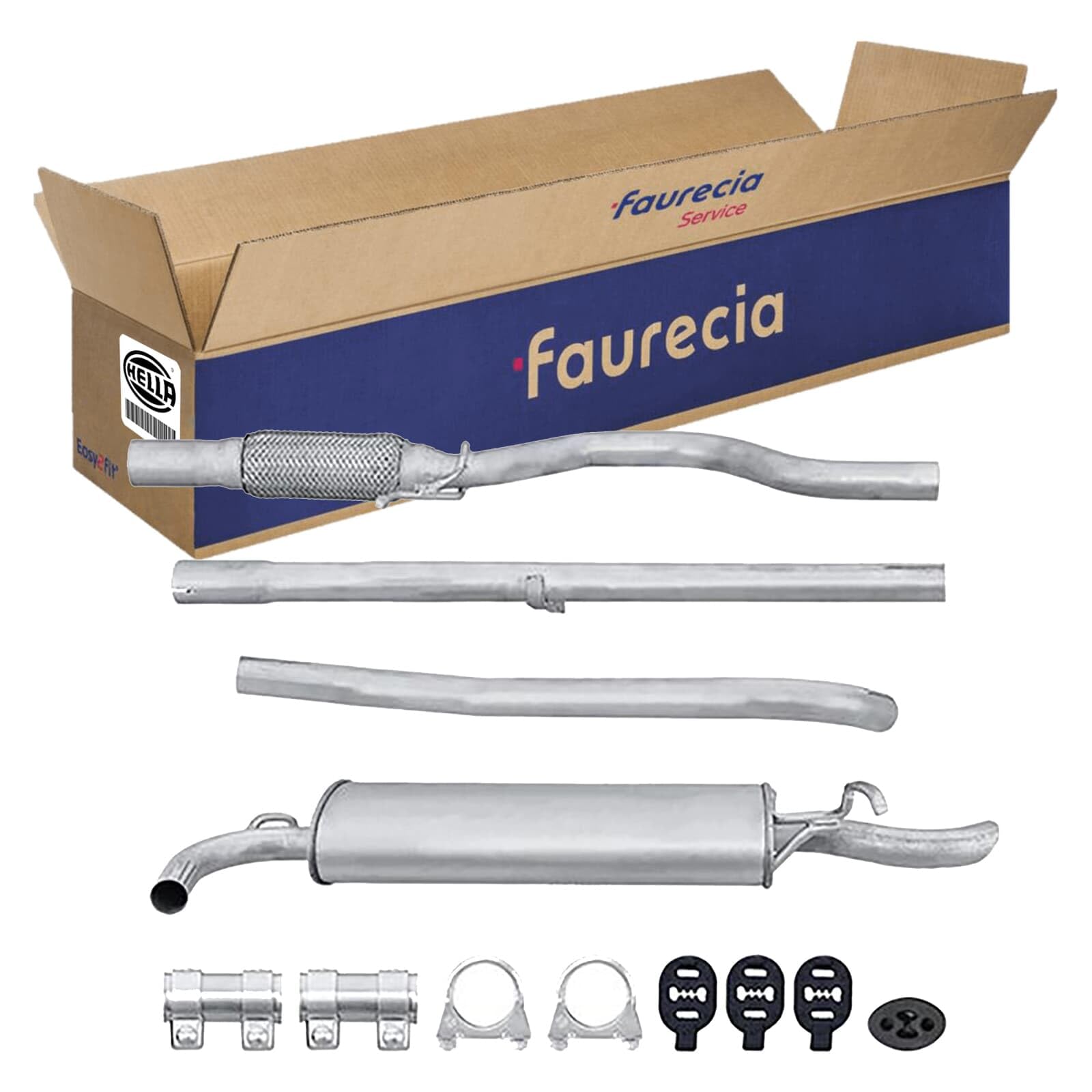 HELLA 8LD 366 029-331 Tłumik końcowy - Easy2Fit® Kit - z tyłu - trzyczęściowy - Komplet z elementami do montażu
