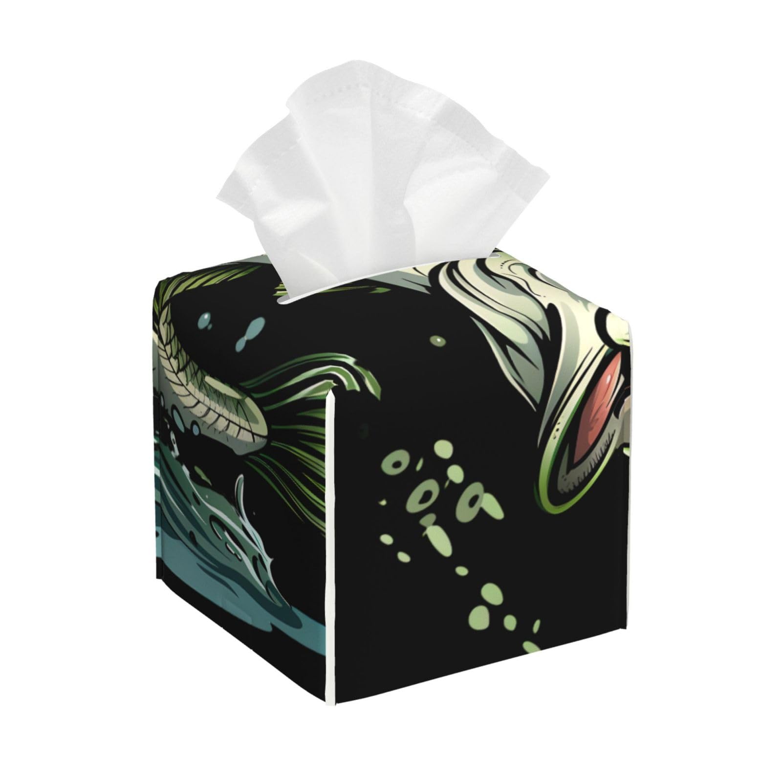 Bass Fish Pattern Square Tissue Box Cover with Modern and Stylish Bottom Tissue Box Storage Space