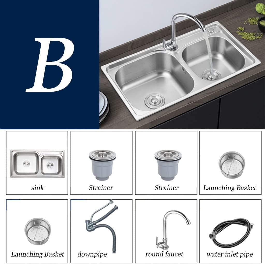 Stainless Steel Sink Kitchen Sink Thickened Integrated Sink Kitchen Sink Household Sink (Color : Silver(B), Style : 68 * 38 * 20cm)