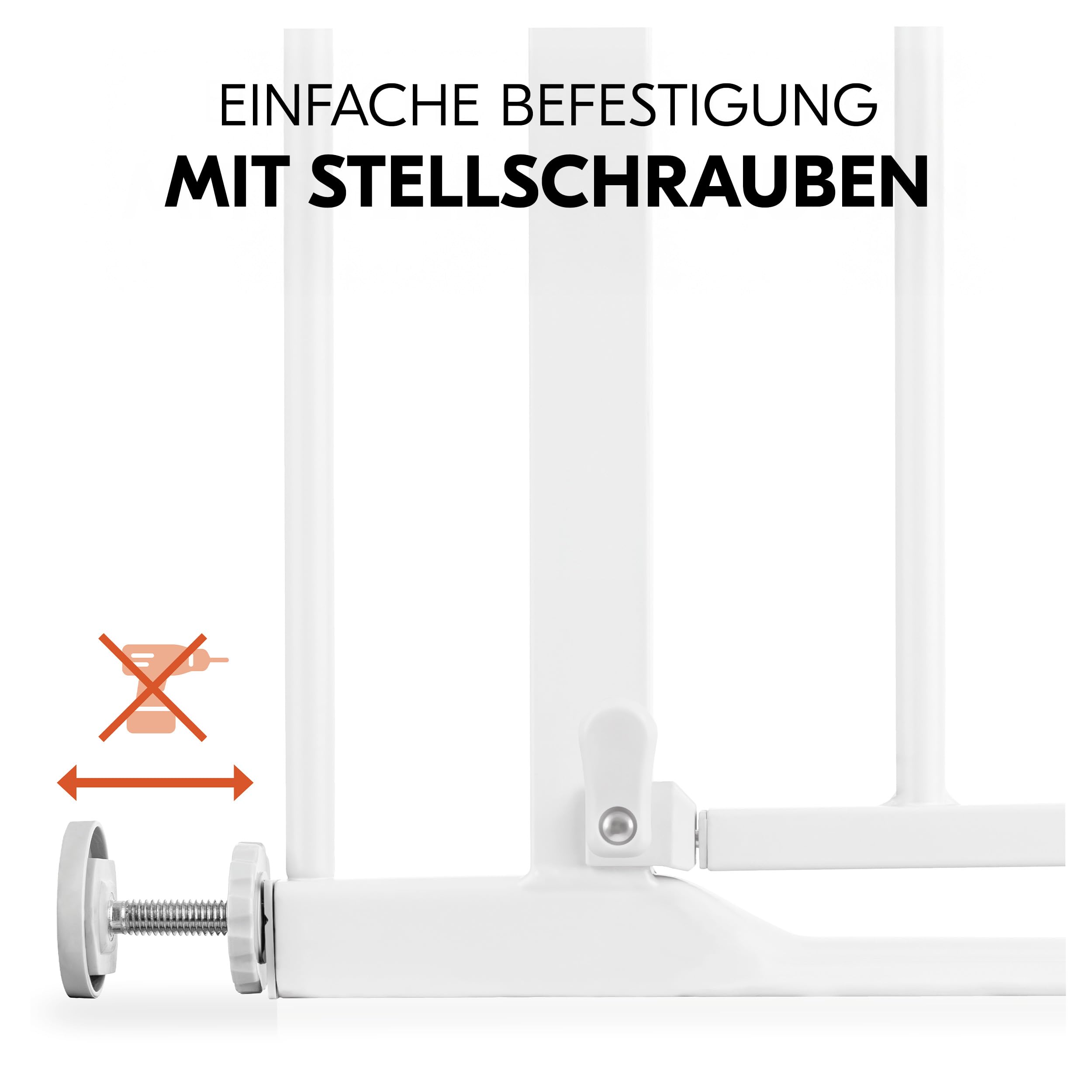 hauck Treppenschutzgitter Set Clear Step Autoclose 2 für Breiten 75-80 cm mit 3X Türstopper | Türschutzgitter mit fllacher Schwelle & Auto Schließmechanismus, ohne Bohren - Weiß