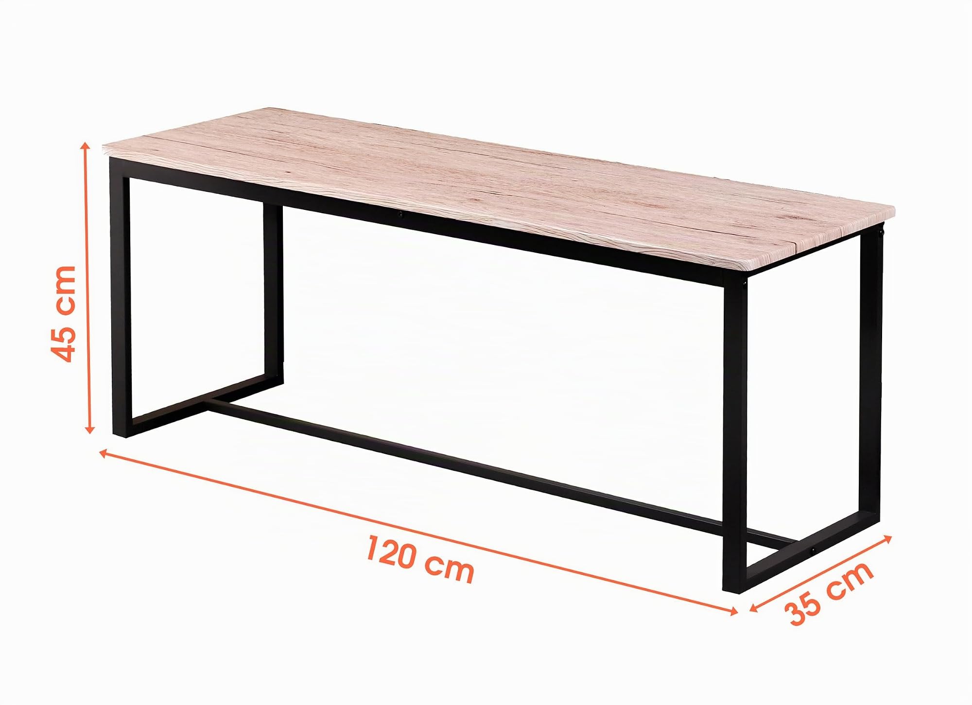 Banc Spetebo industriel - banc manger avec structure metal et placage bois moderne. Banc de cuisine pour assises additionnelles et maquillage. Dimensions: 120 x 35 cm.