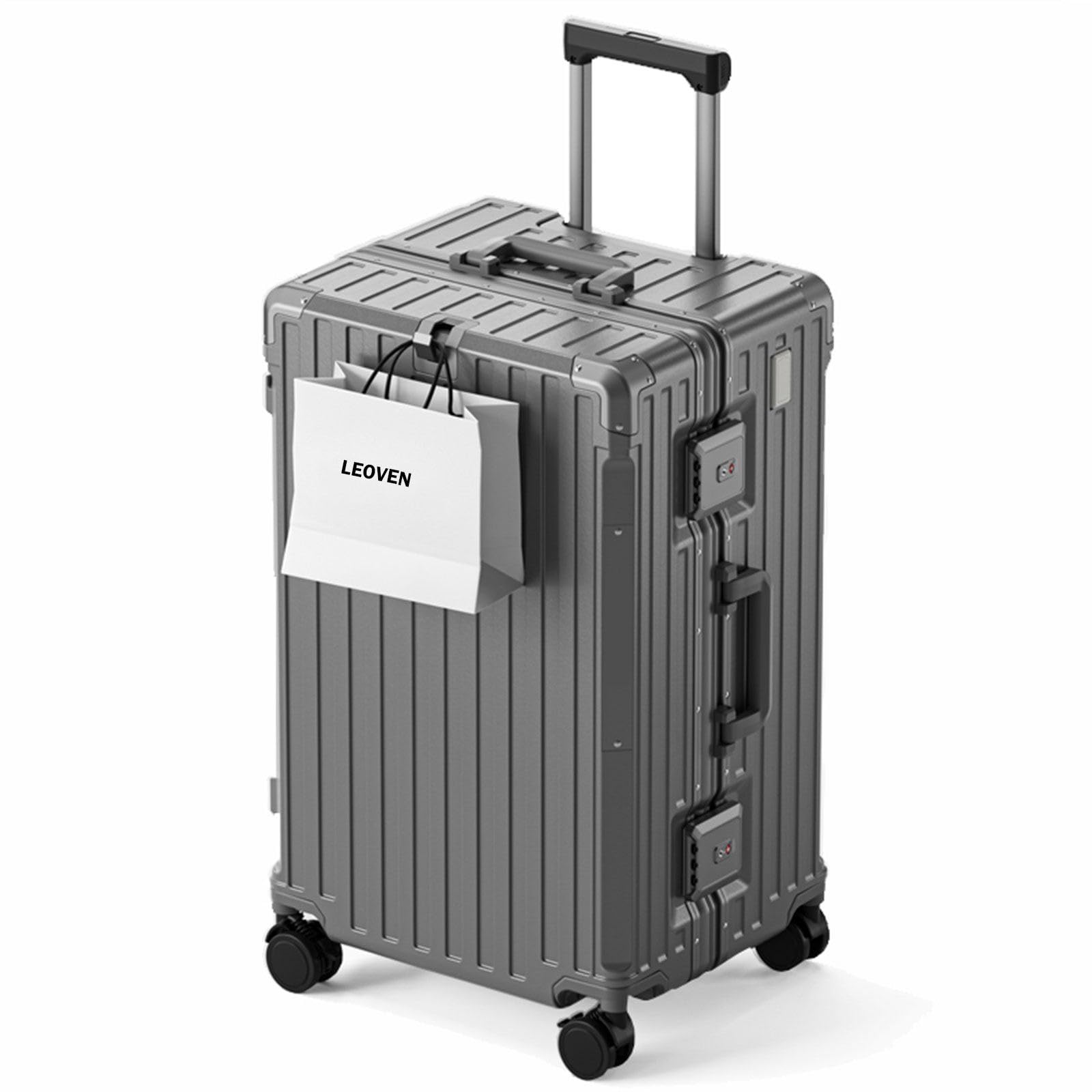 LEOVEN LS-0683 walizka podręczna, 3:7, duża pojemność, walizka podróżna z uchwytem na napoje, USB, twarda obudowa, kółka 360° z hamulcem i amortyzatorem, zamek calowy TSA
