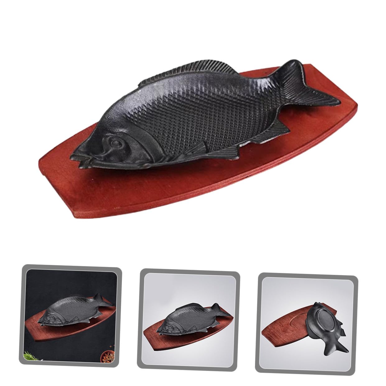 Bandeja para Asar Pescado de Hierro con Diseño en Forma de Pez, Tamaño Mediano, Superficie Lisa, Resistente al Calor, Adecuado para Cocinar en Casa y Servir en Reuniones