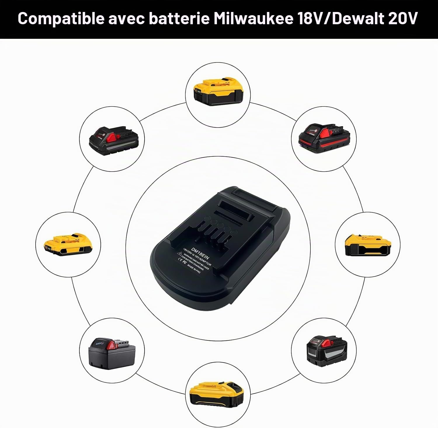 DM18EIN Adaptateur de Batterie pour Outils électriques Einhell 18 V, convertisseur pour Batterie Dewalt 20 V et Milwaukee18 V en Remplacement de la Batterie Einhell 18 V (Pas de Batterie)